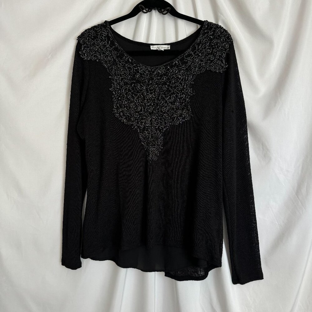 Moa Moa Women's Black Long Sleeve Split Back Top M